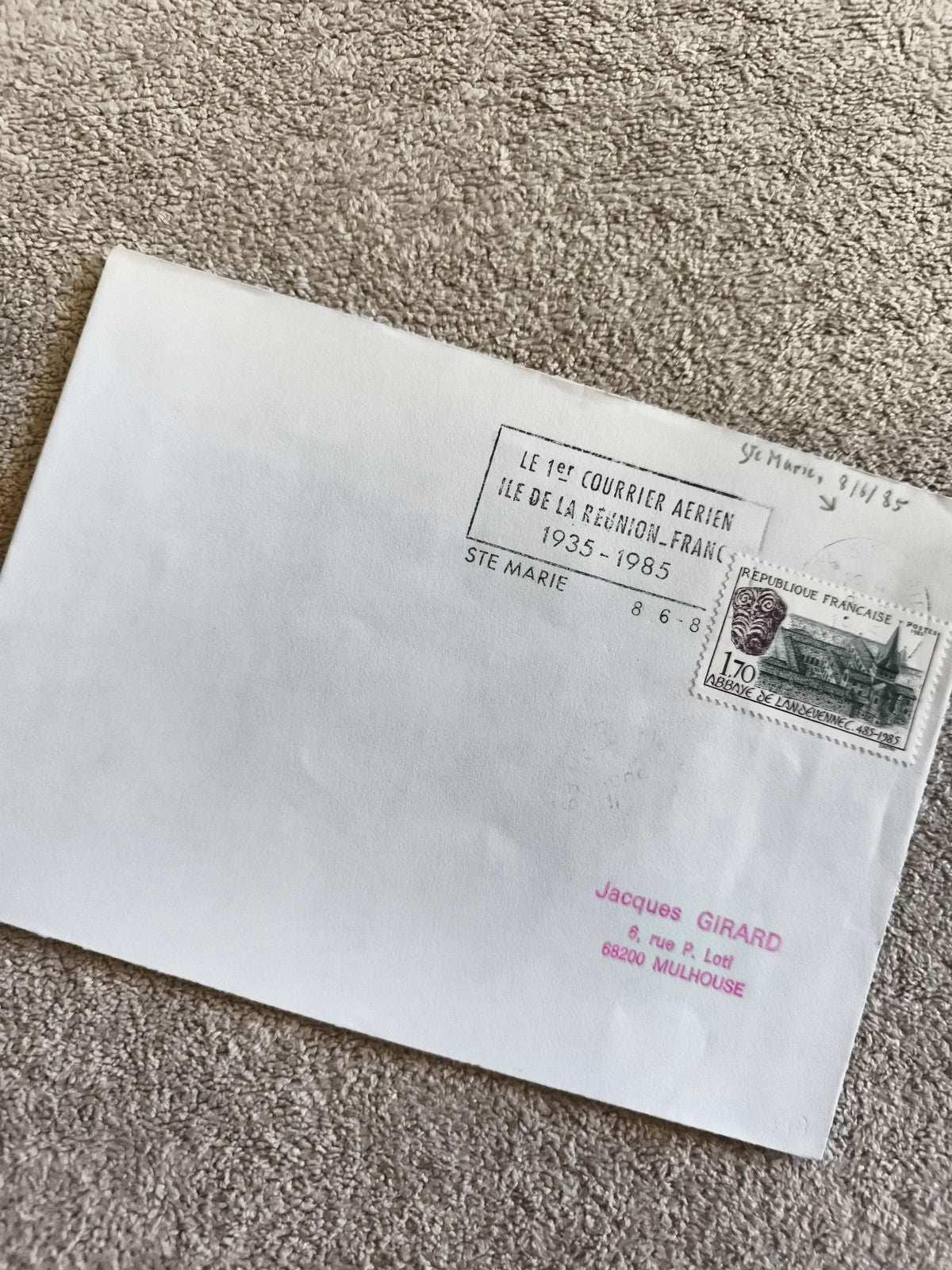 Lettre 1er jour La Réunion 1985 affranchie Abbaye Landevennec philatélie