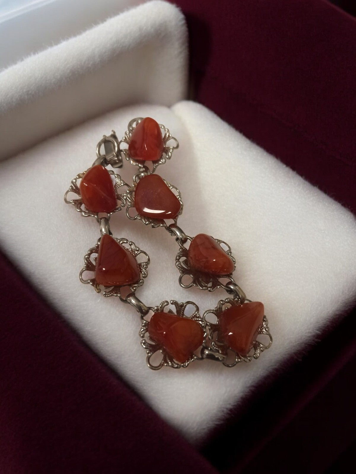 Bracelet vintage rétro pierres naturelles orangées, bijou fantaisie ancien