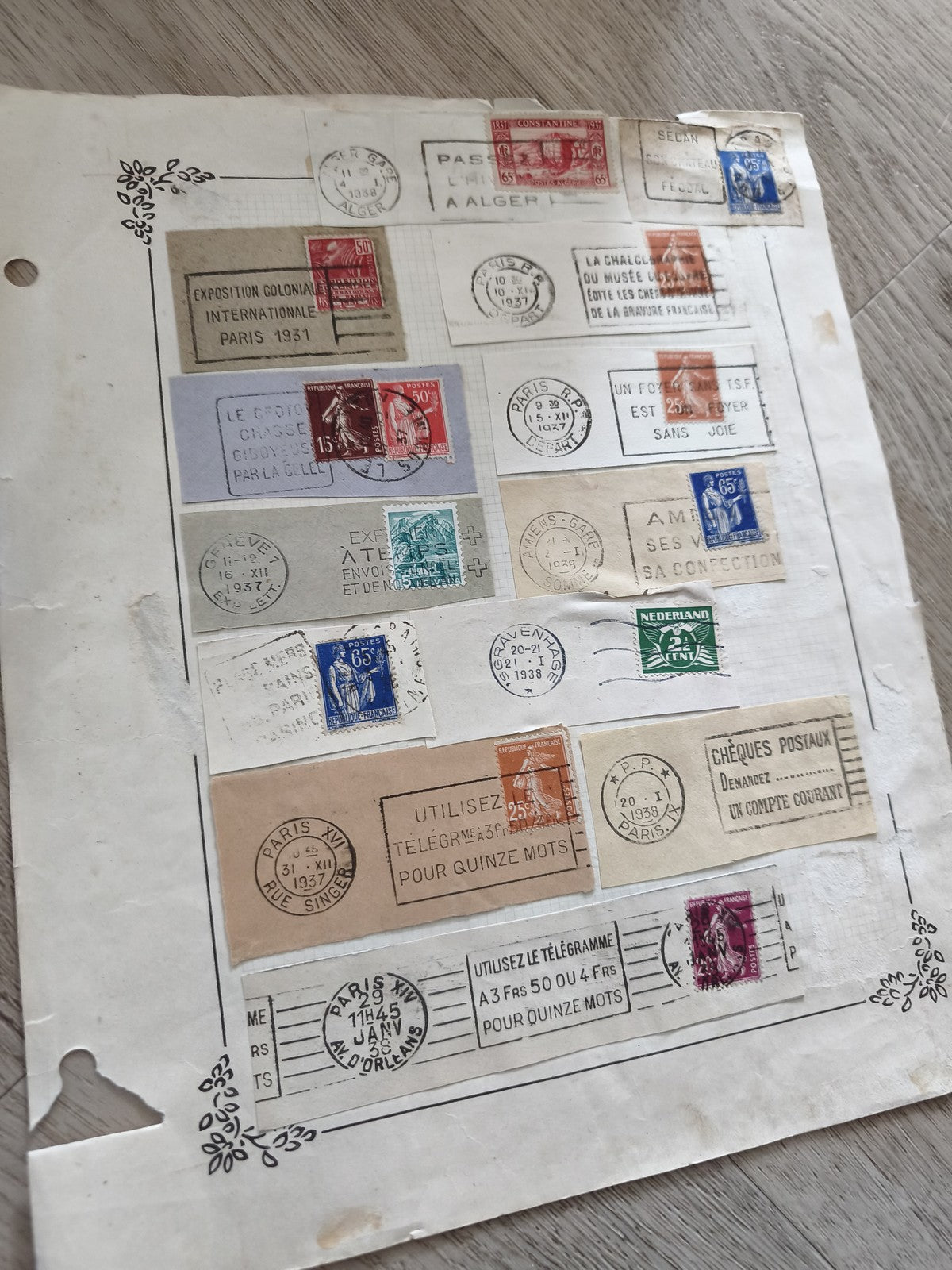 Gros lot ancien timbres Marianne oblitérés sur planche d?étude philatélie France
