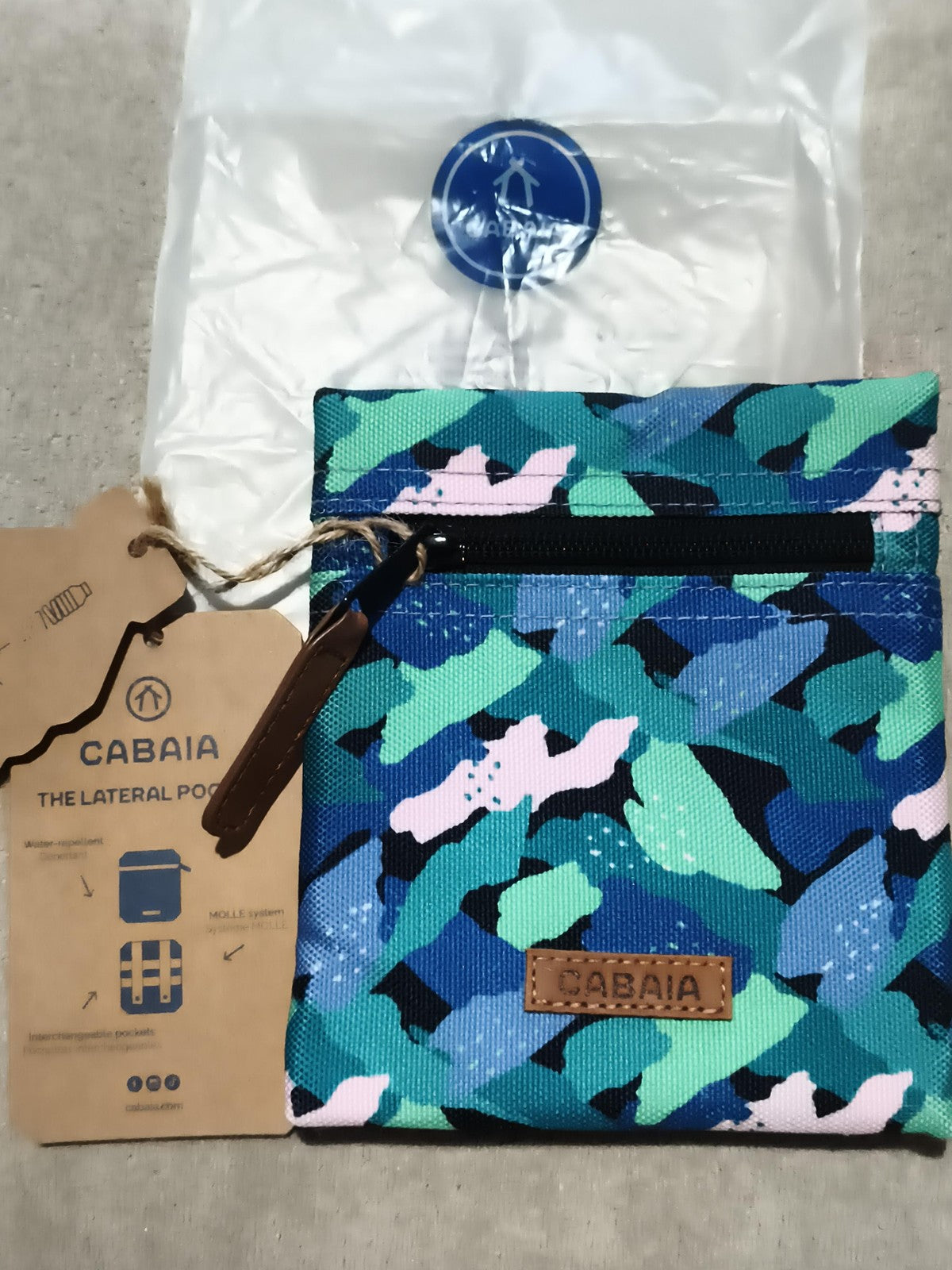 Pochette latérale Cabaia camouflage bleu vert neuve 15 cm accessoire sac