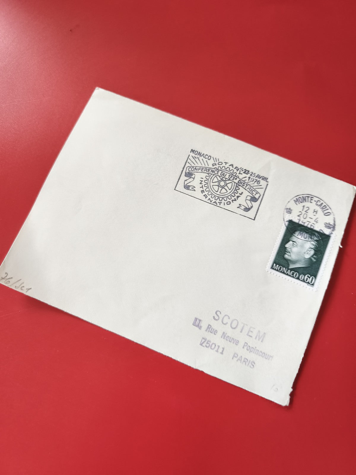 Carte postale philatélie Monaco timbre 0,60 et cachet Rotary sur enveloppe