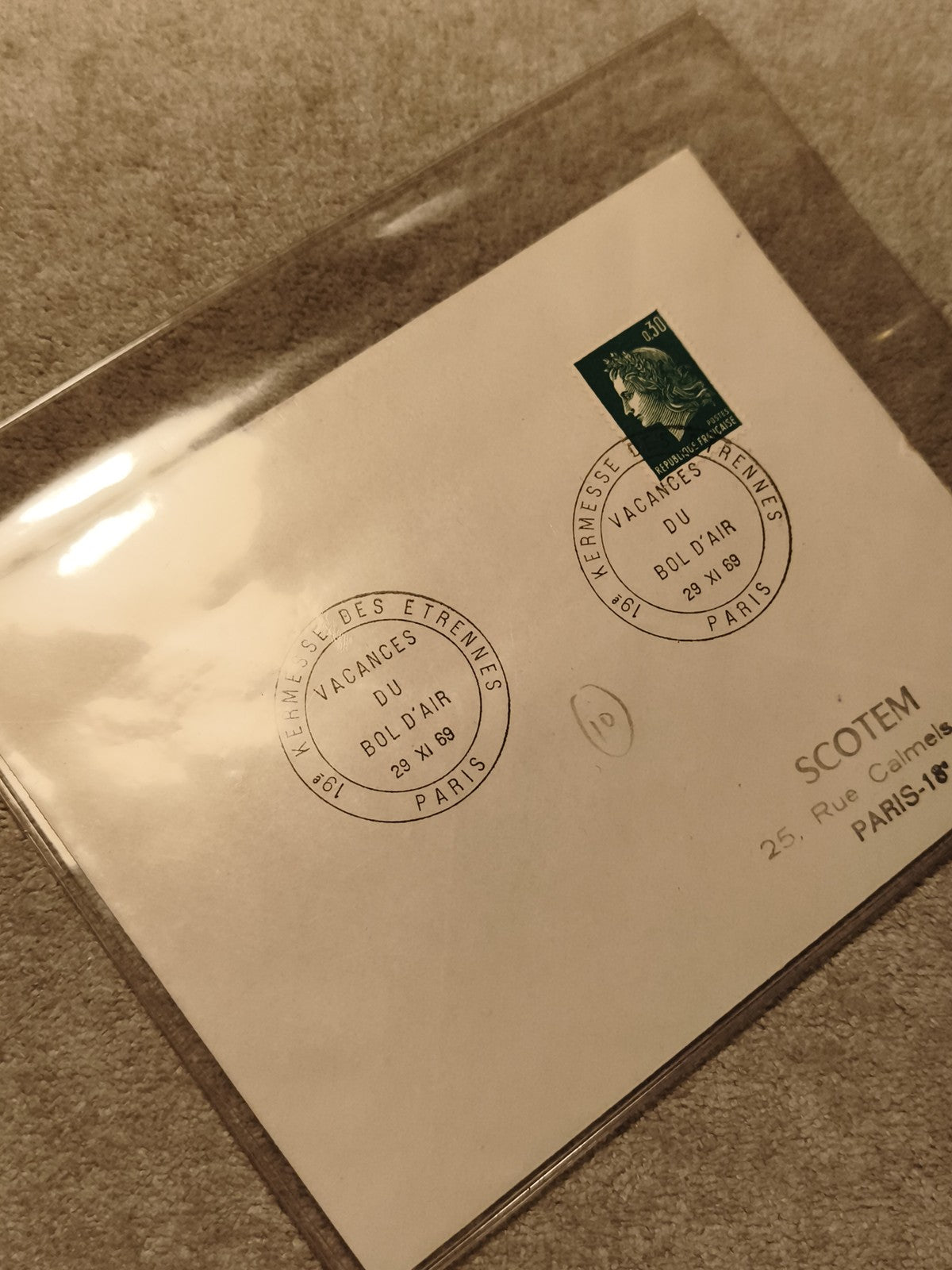 Lettre premier jour Paris 1969 SCOTEM timbre Marianne 0,30 vert philatélie