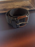 Ceinture Levi's vintage en cuir noir, boucle métal vieilli rétro