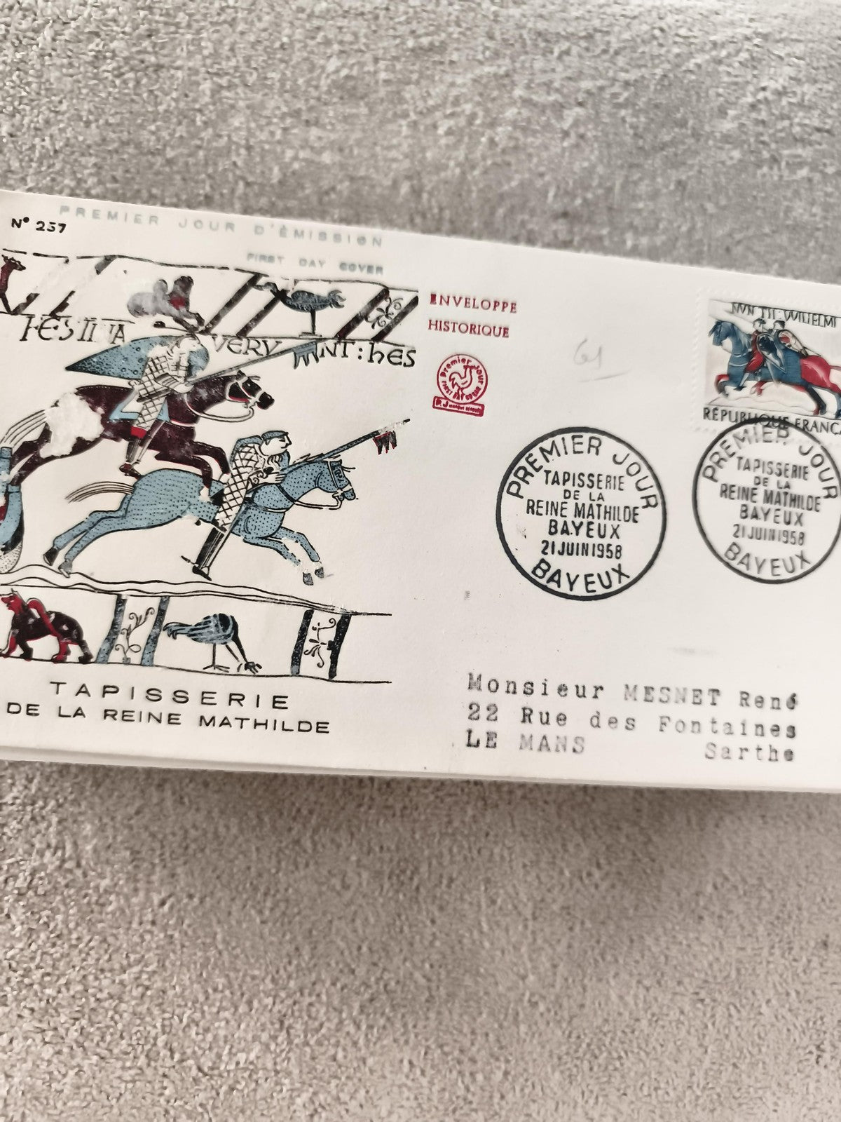 Lettre FDC Tapisserie Reine Mathilde 1958 Bayeux premier jour ancien philatélie