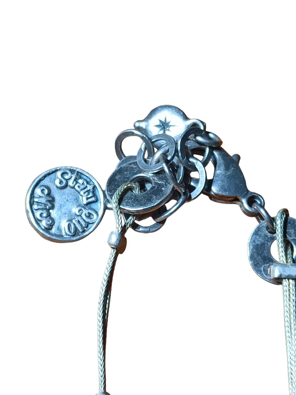 Collier pendentifs argenté vintage créateur, perles et médaillons, pièce unique