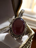 Pendentif vintage métal argenté pierre naturelle ovale style rétro bijou ancien
