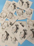Lot de cartes chocolat Suchard portraits féminins illustrés, tons pastel