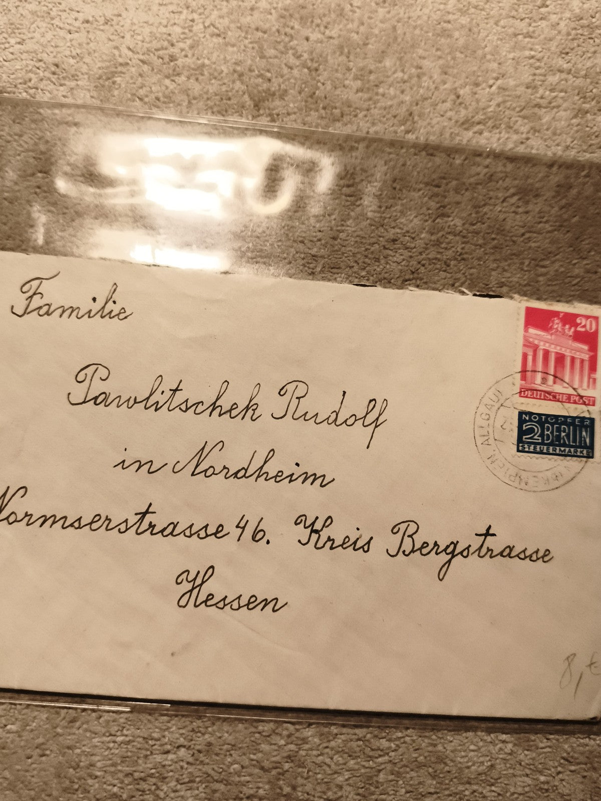 Lettre oblitérée Allemagne timbre Berlin 20 Pfennig philatélie (Ref 12)