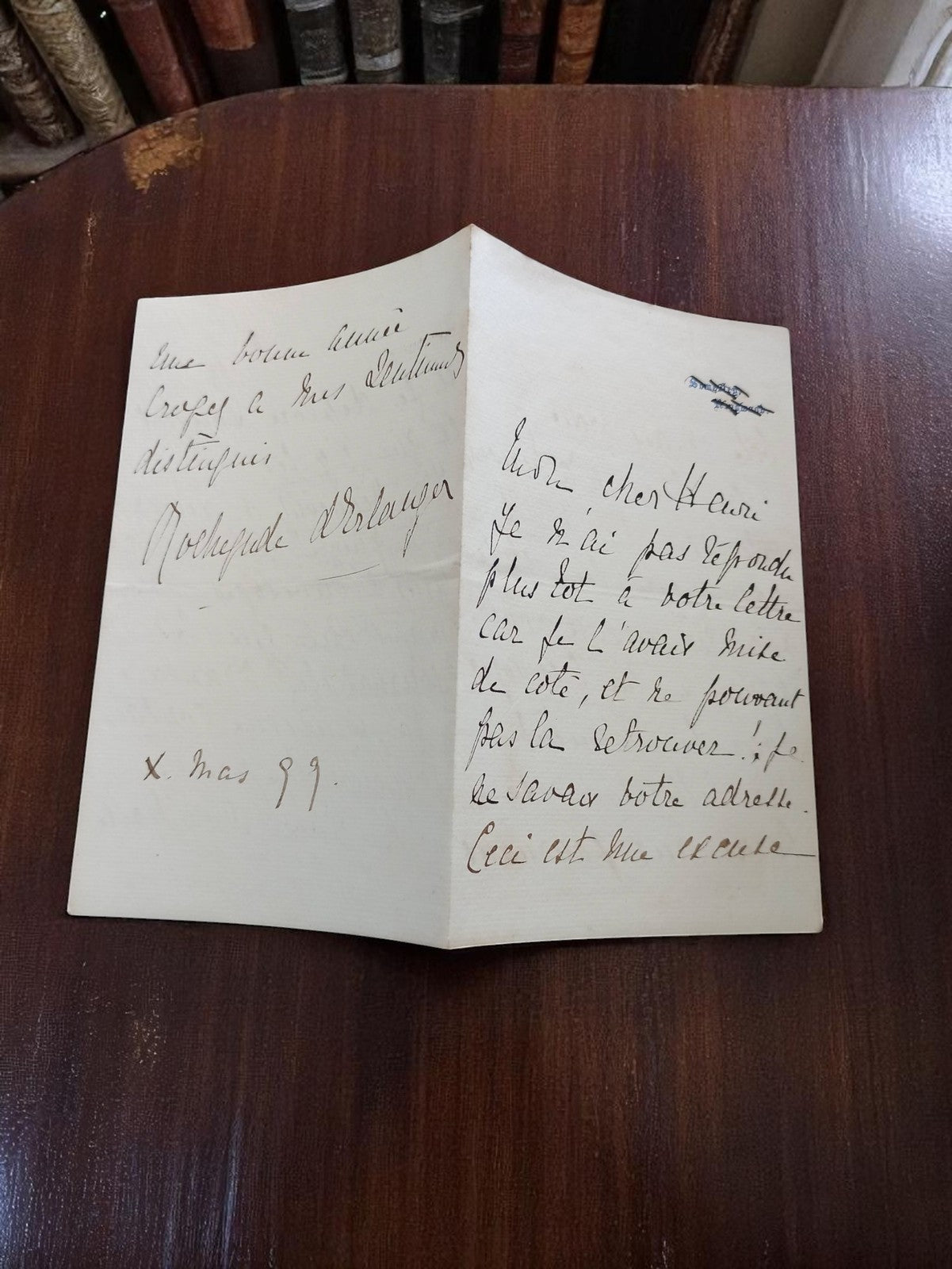 Lettre manuscrite ancienne Paris 1899 amitié X.Mas, encre noire, vintage