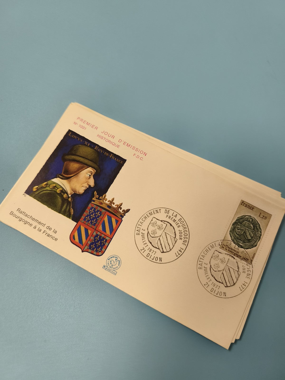 Enveloppe FDC premier jour d?émission Louis XI Bourgogne blason timbre France