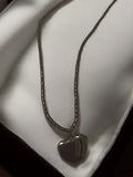 Collier pendentif cœur hématite vintage, bijou ancien rétro, chaîne à maillons