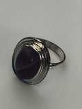 Bague vintage cabochon violet, monture métal argenté, taille 59, rétro