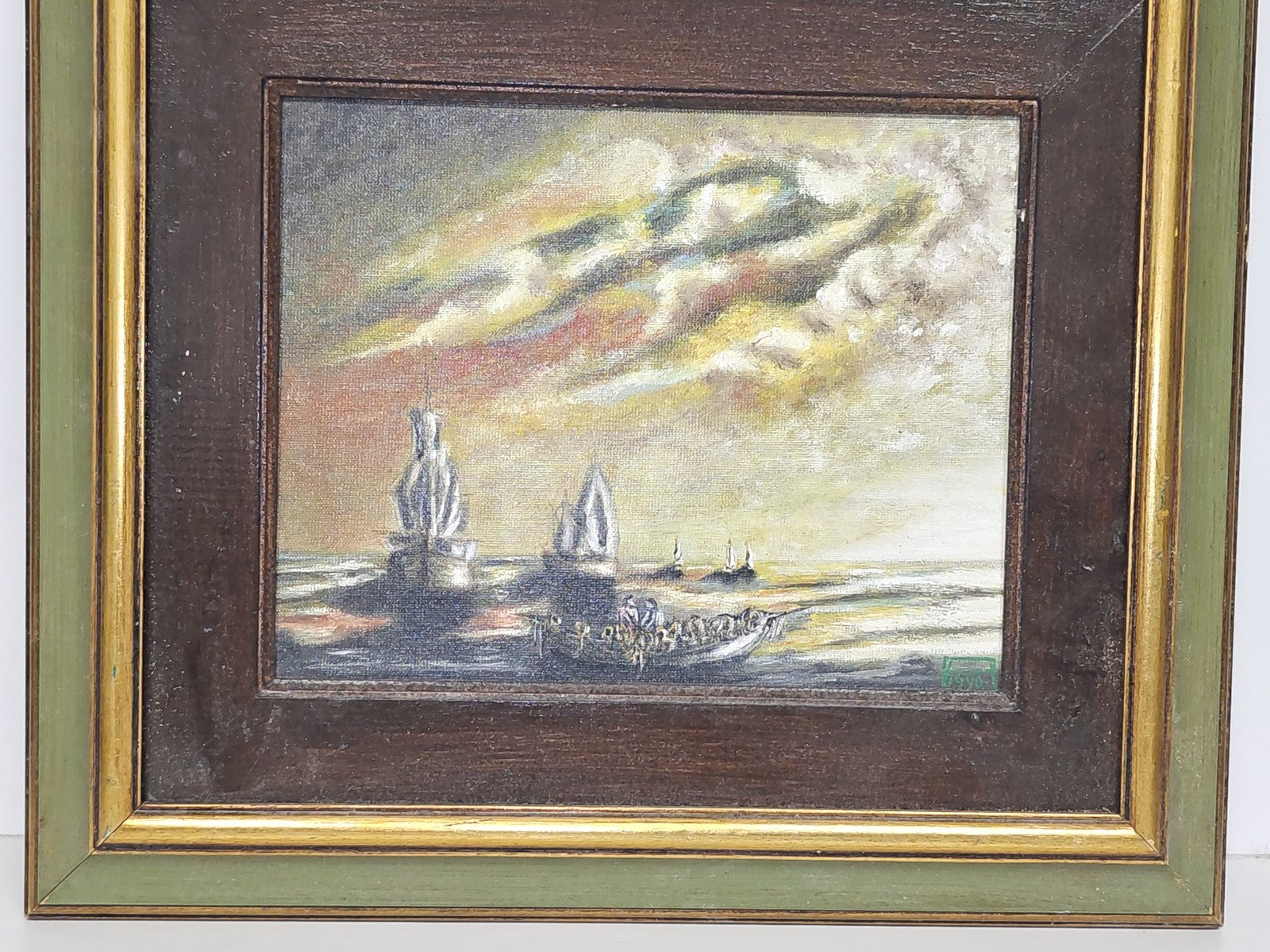 Vintage Segelboot Gemälde signiert 1990 altes Marinebild Retro Deko Sammelstück
