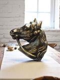 Poignée de porte ancienne cheval bronze, début XXe, déco vintage équestre