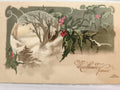 Carte postale ancienne Meilleurs Vœux hiver houx relief Alpha CPA vintage