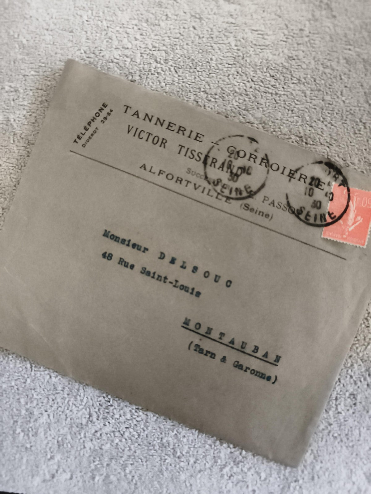 Lettre ancienne TANNERIE Victor TISSERAND Alfortville Montauban philatélie