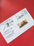 Enveloppe philatélie oblitérée, timbres Marianne et locomotive, Trésor Public