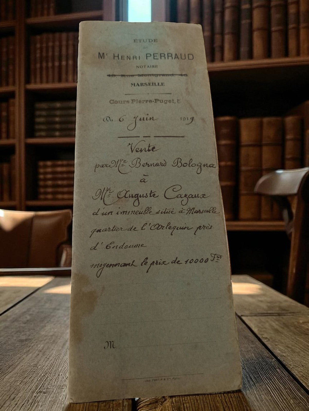 Document notarié ancien 1919 Marseille vente immobilière manuscrit vintage