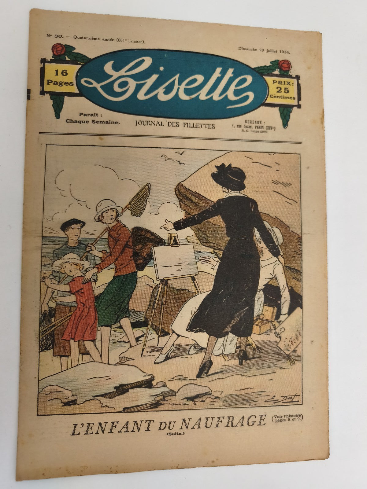 Ancien journal Lisette 1934, magazine illustré fillettes, vintage presse jeuness