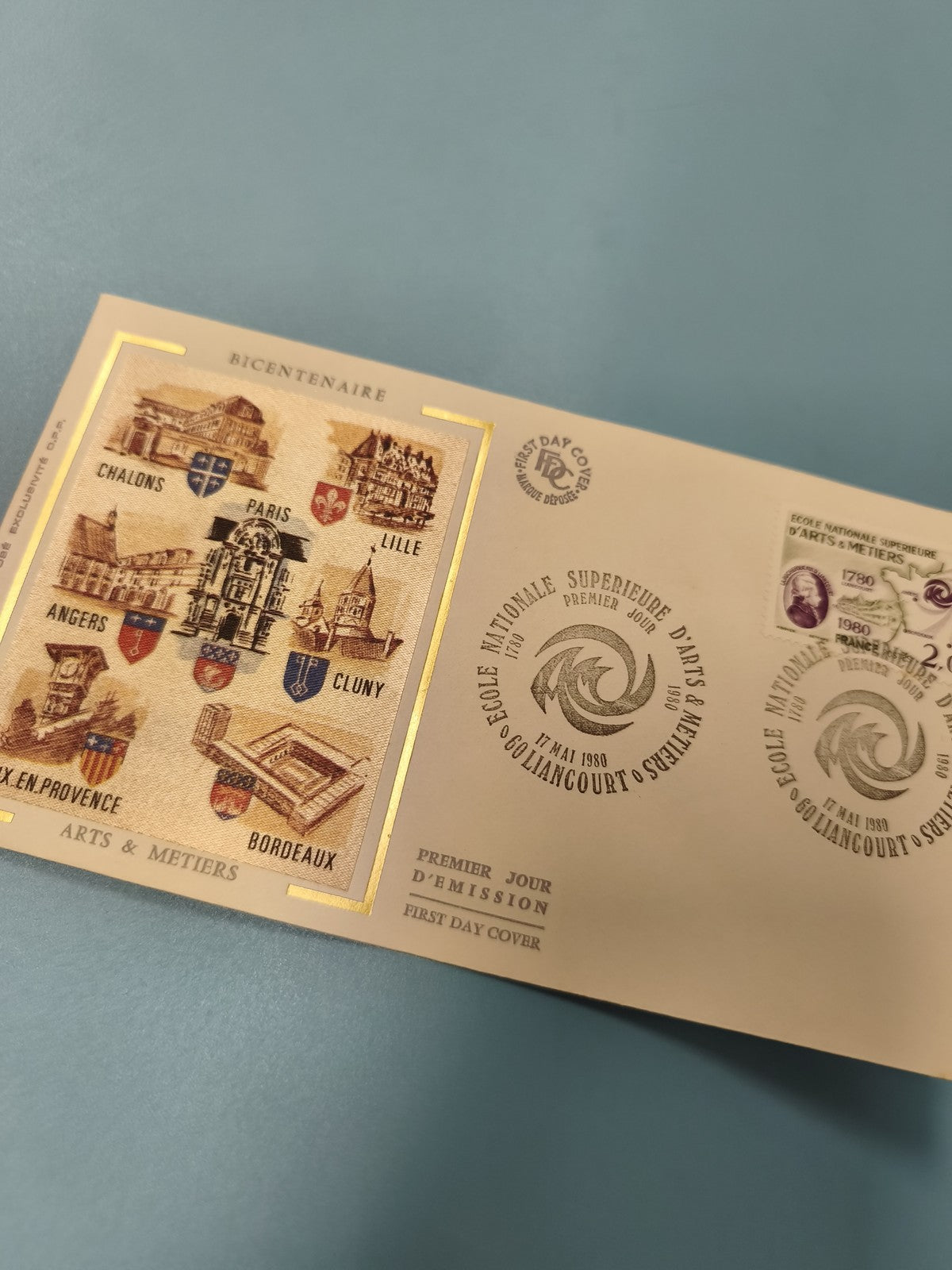 Enveloppe premier jour FDC Arts et Métiers bicentenaire, timbre 1980 illustré