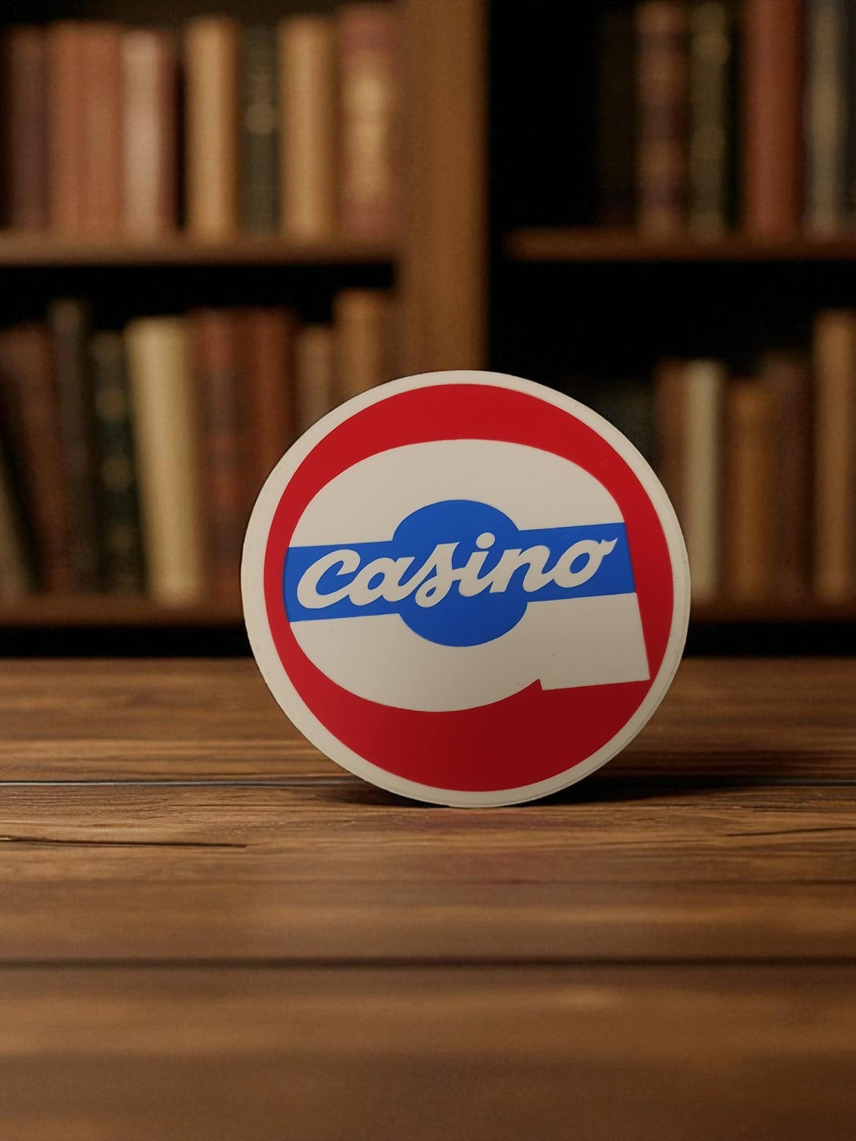 Autocollant publicitaire Casino ancien vintage rond rouge bleu rétro déco rare