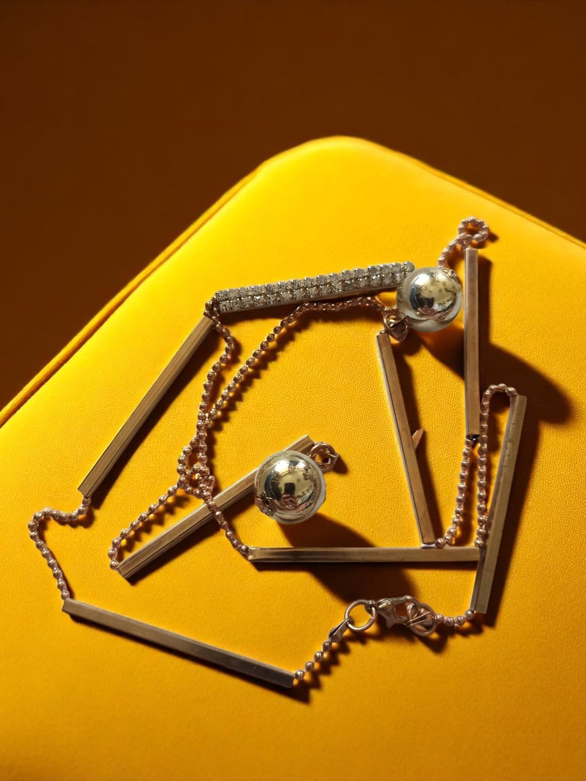 Collier vintage doré à barres et boule, style rétro, chaîne à billes