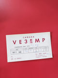 Carte radio QSL VE3EMP Canada amateur radio, Toronto, papier blanc rouge