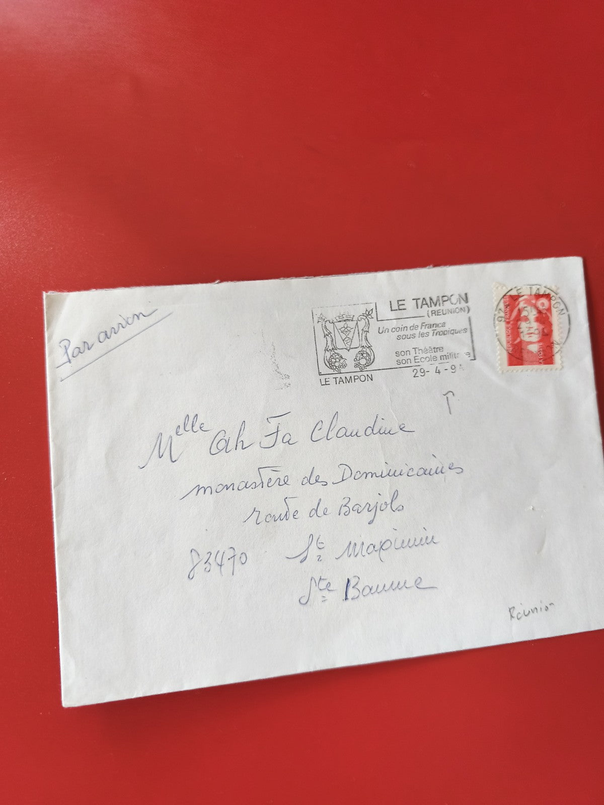 Enveloppe philatélie affranchie Le Tampon Réunion timbre rouge Marianne