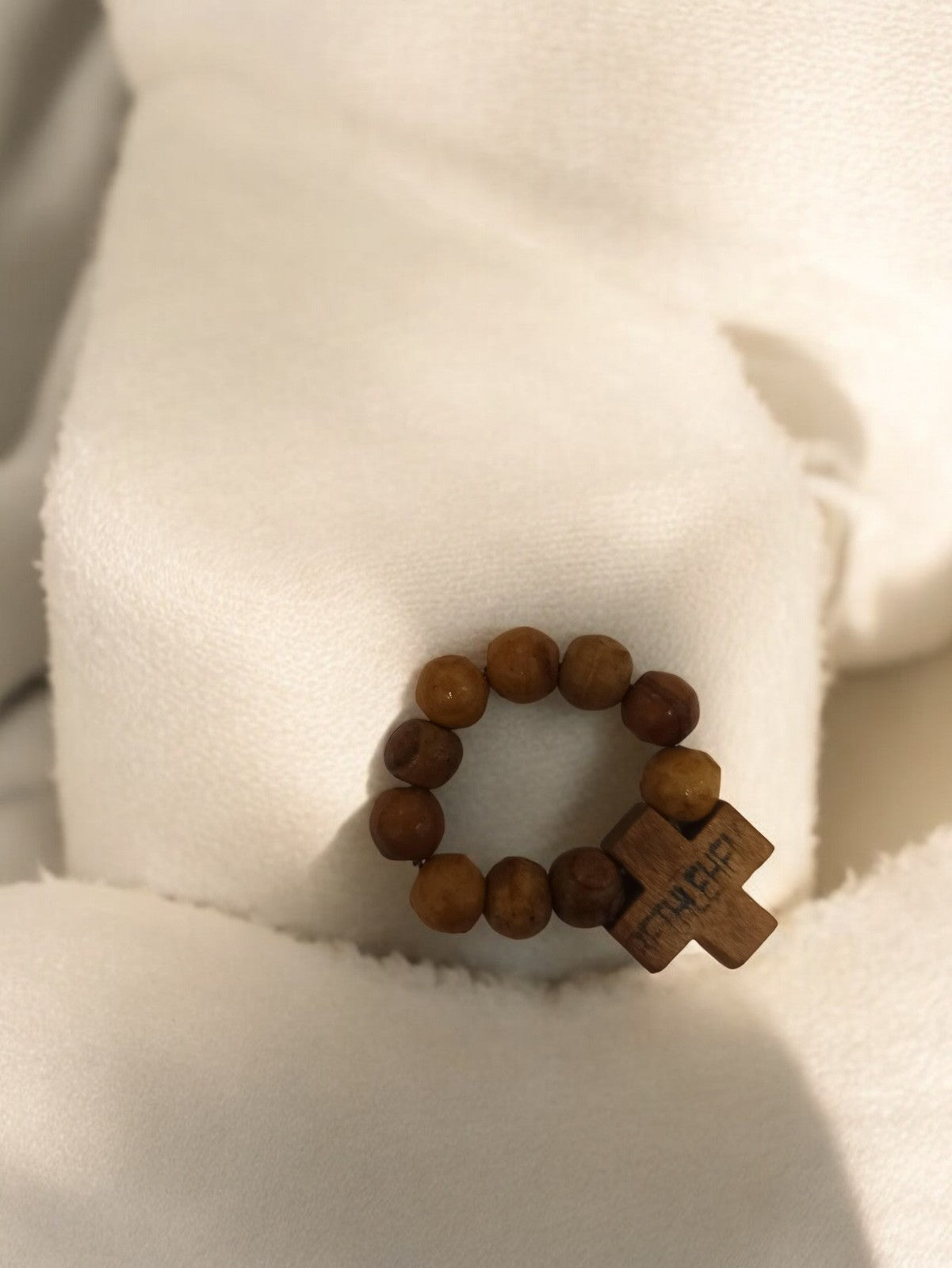 Bracelet naissance ancien bois perles croix catholique vintage religieux