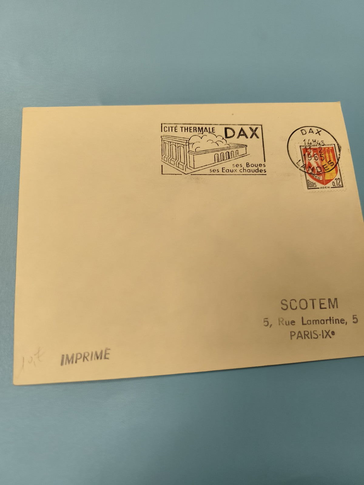 Ancienne enveloppe oblitérée Dax imprimée, timbre 1965, philatélie collection