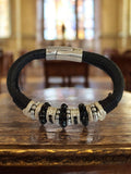 Bracelet fantaisie vintage créateur noir argenté perles rondes rétro