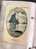 Carte postale ancienne 1er avril bateaux voiliers dorure poissons CPA vintage