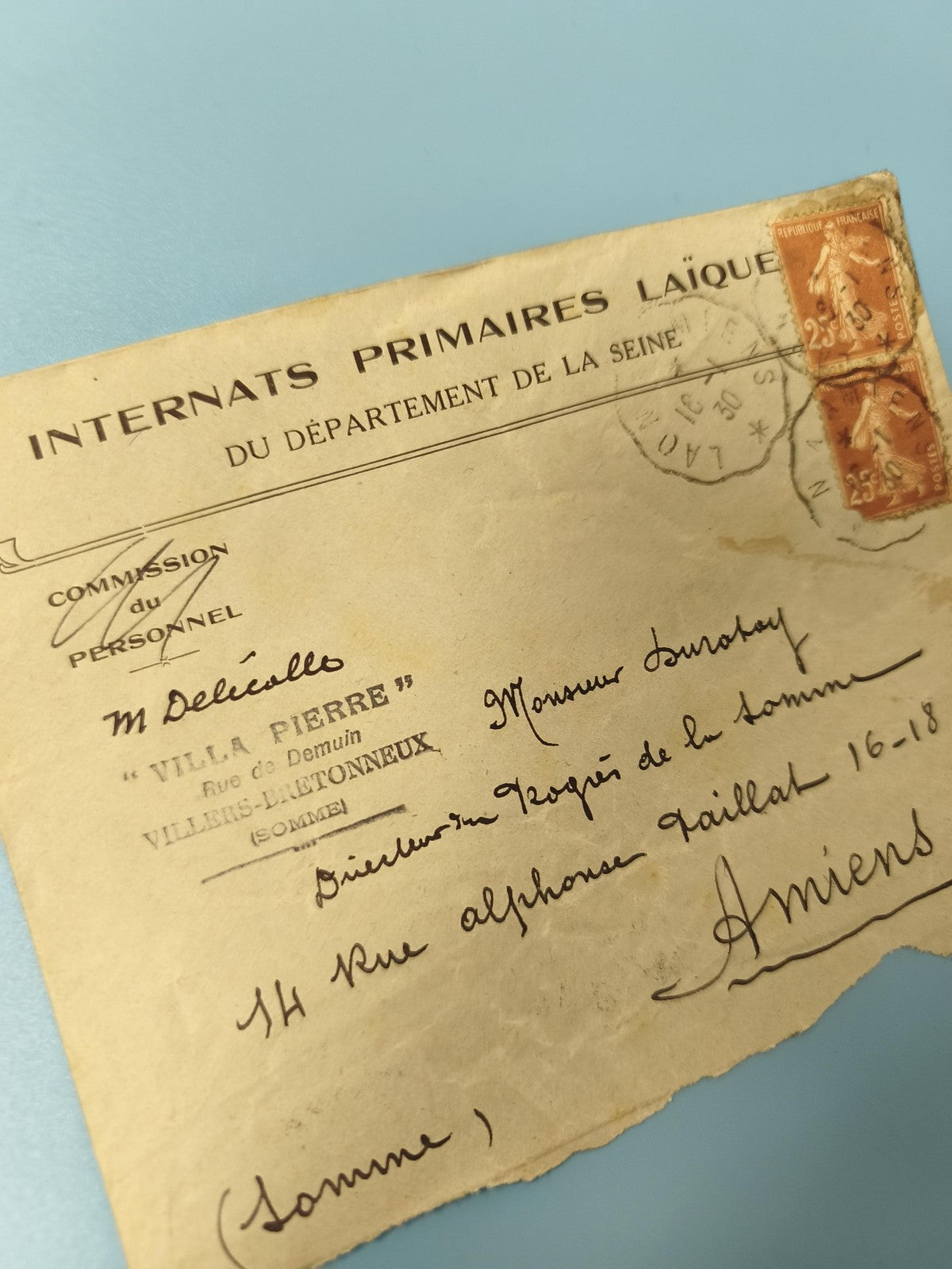 Ancienne enveloppe oblitérée début XXe philatélie timbres 25c France (Ref 6)