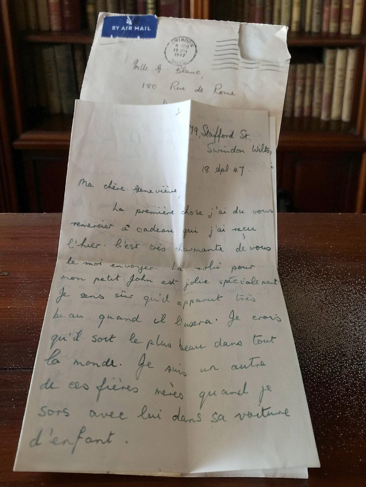 Lettre manuscrite ancienne 1947 avec enveloppe vintage postale France Angleterre
