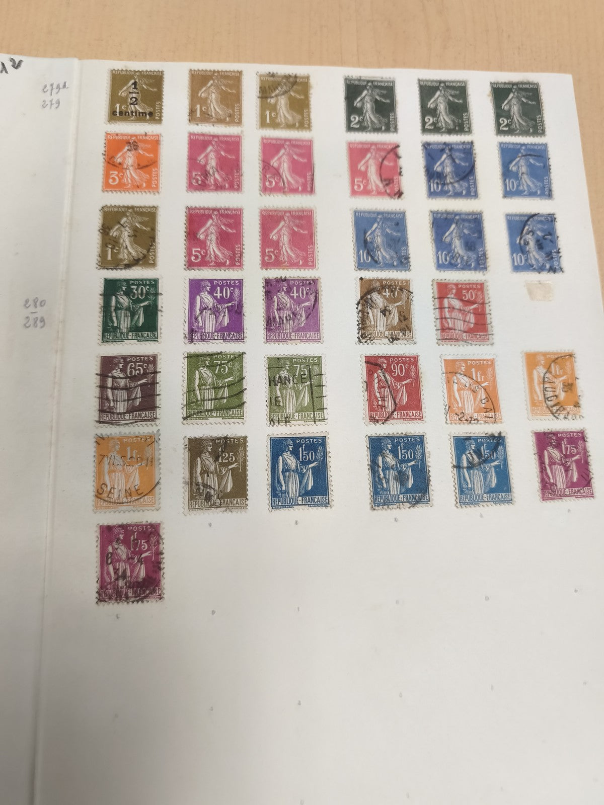 Timbres France type Semeuse oblitérés lot couleurs variées philatélie