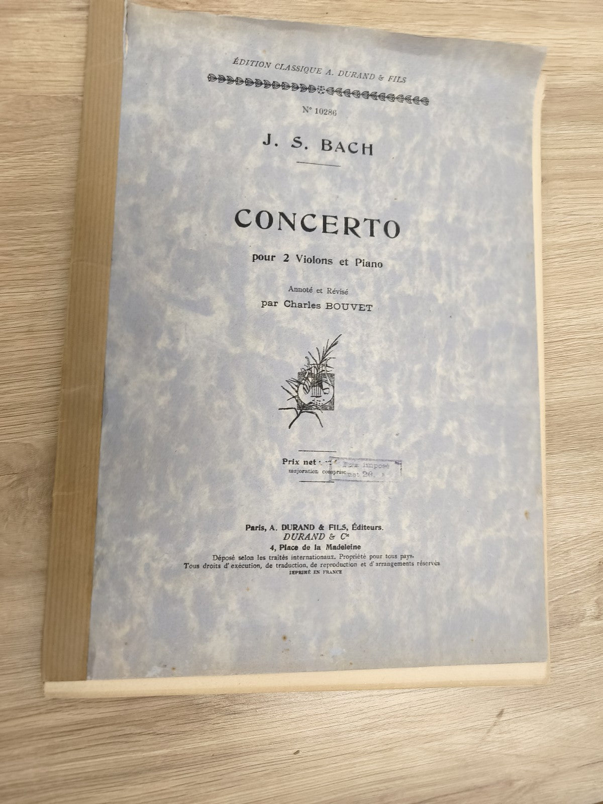 Ancien livre partitions Bach concerto 2 violons piano Durand édition vintage