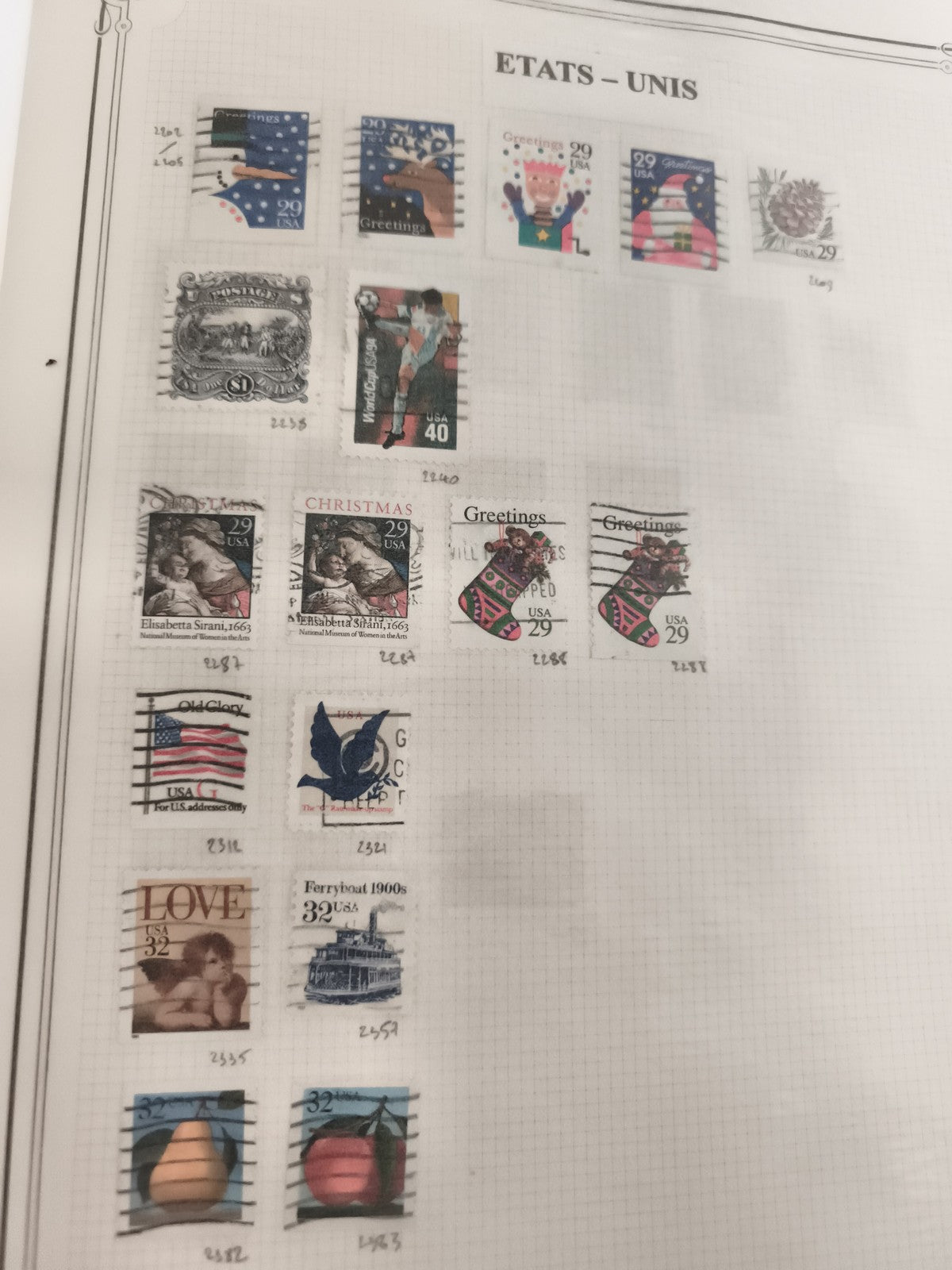 Timbres anciens USA oblitérés lot x16, motifs divers, philatélie vintage États-U