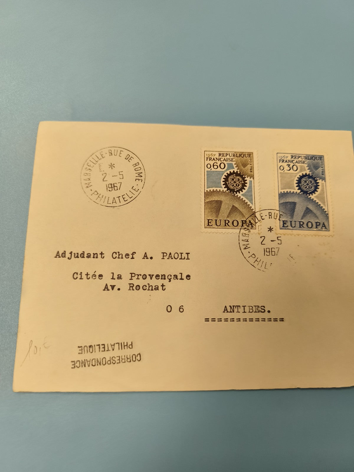 Ancienne enveloppe oblitérée 1967 timbres Europa collection philatélie vintage