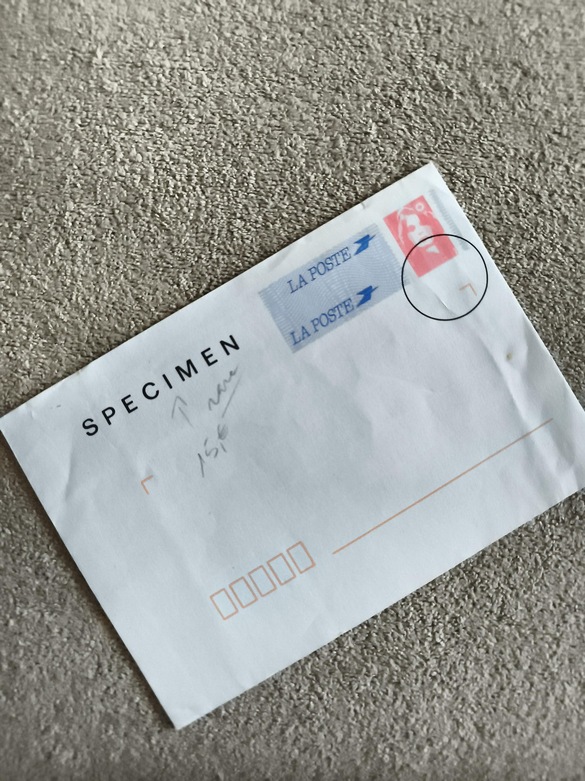 Lettre préaffranchie SPECIMEN La Poste Marianne philatélie France