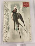 Carte postale ancienne hirondelle lettre CPA illustrée timbre rouge