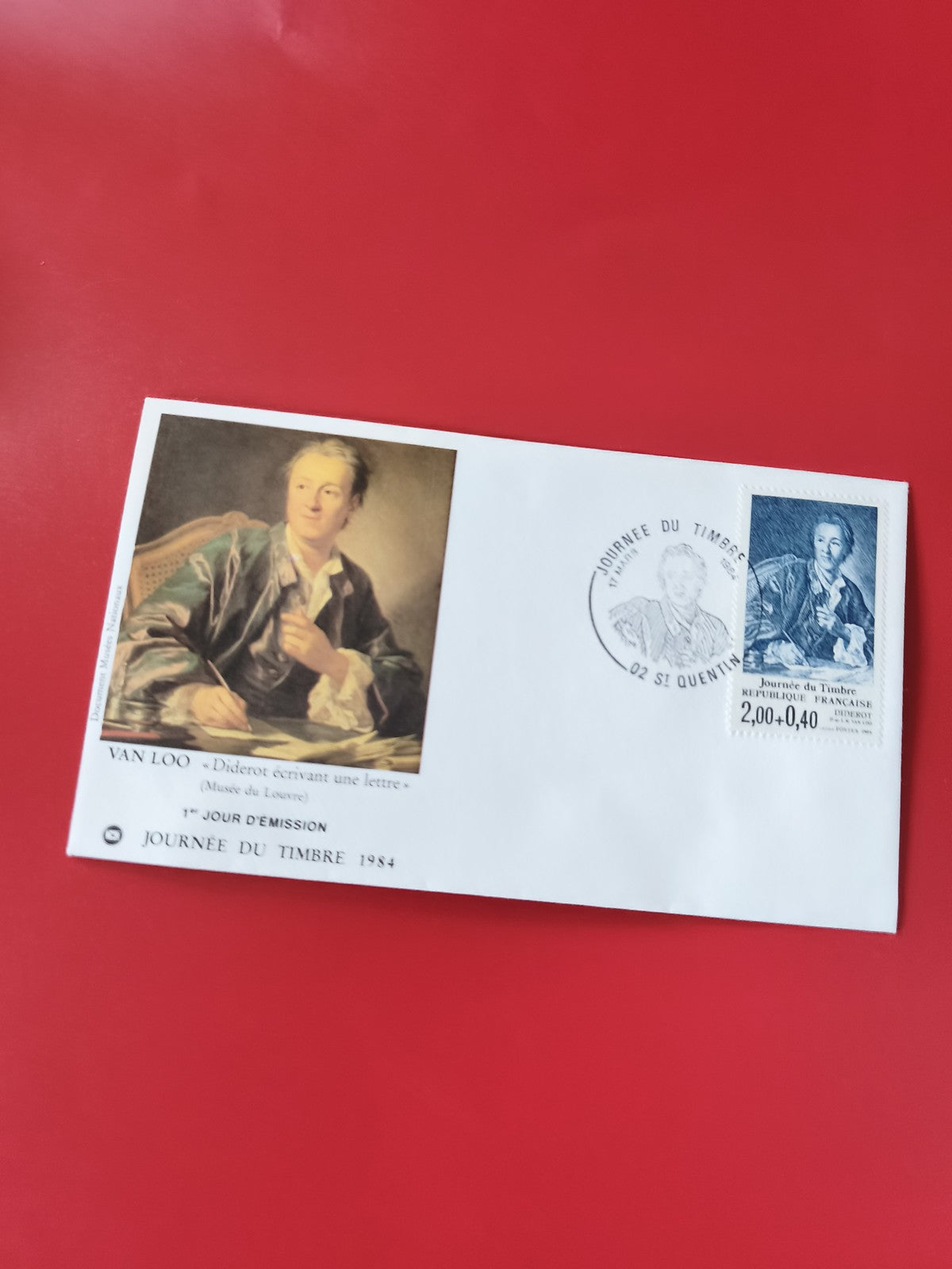 Enveloppe philatélie Journée du Timbre 1984 Diderot Van Loo timbre oblitéré