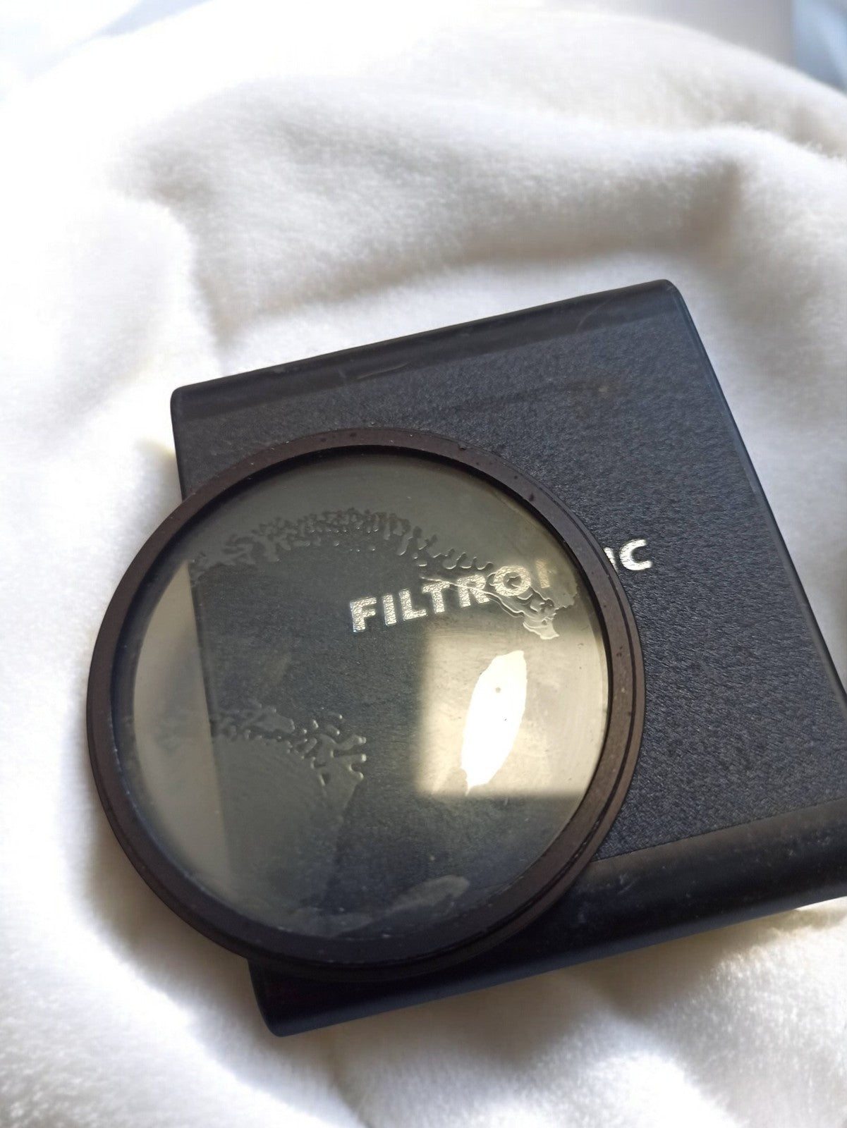 Filtre optique ancien Filtroptic vintage avec étui noir, accessoire photo rétro