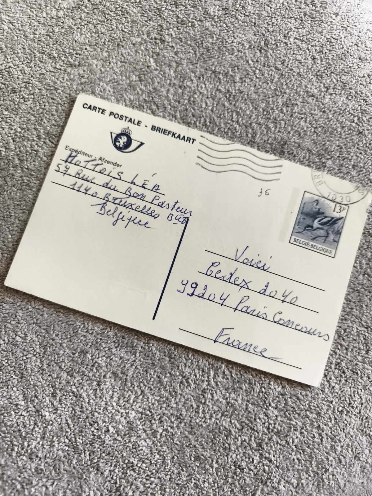 Carte postale Belgique affranchie 13F timbre 1990 philatélie écrite
