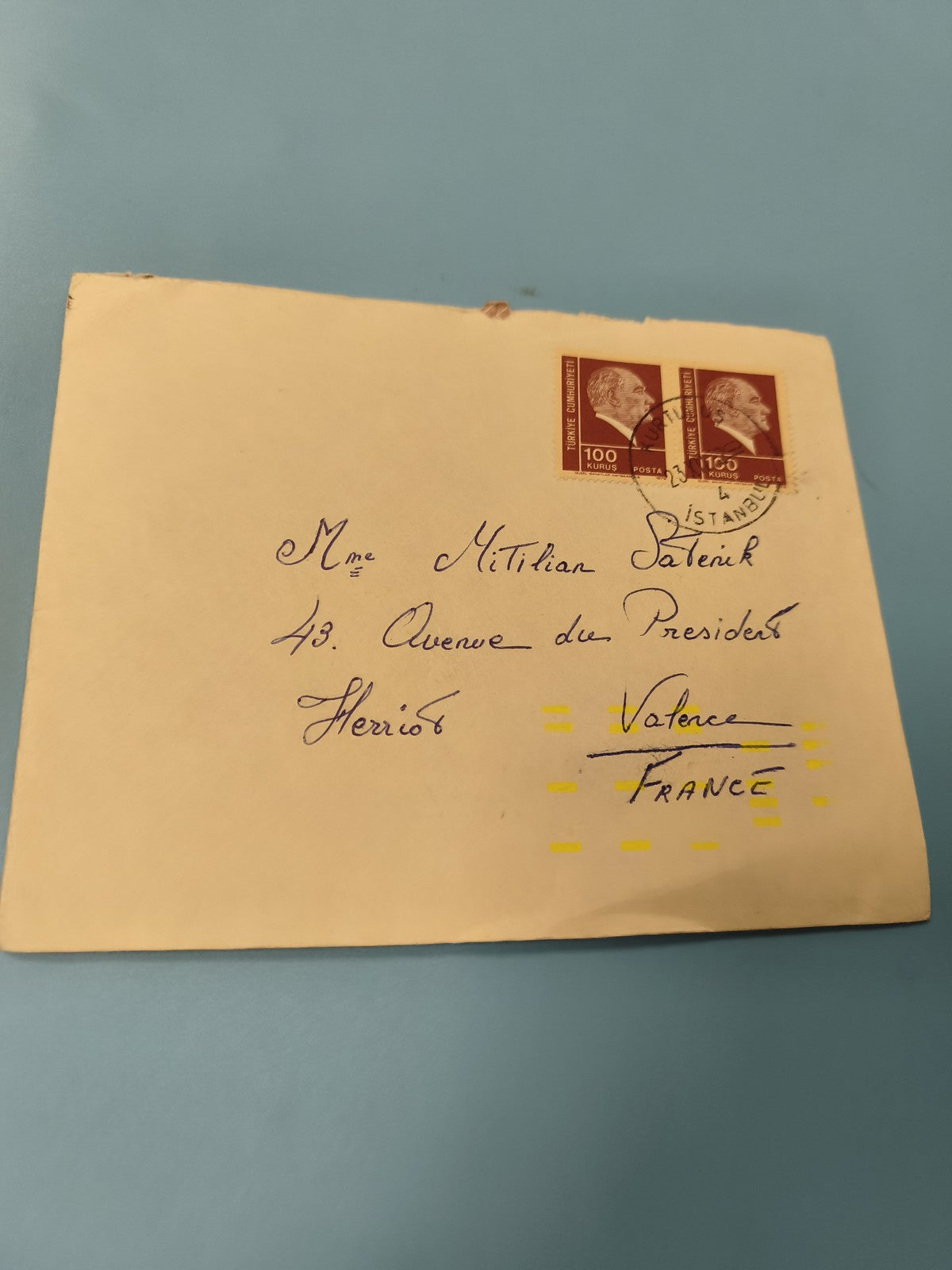 Ancienne enveloppe timbrée Turquie oblitérée, philatélie collection, vintage