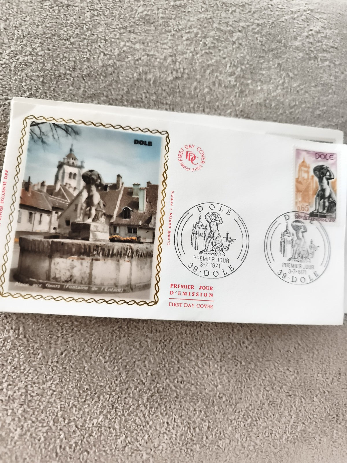 Lettre Premier Jour Dole 1971 FDC timbre ancien philatélie cachet France