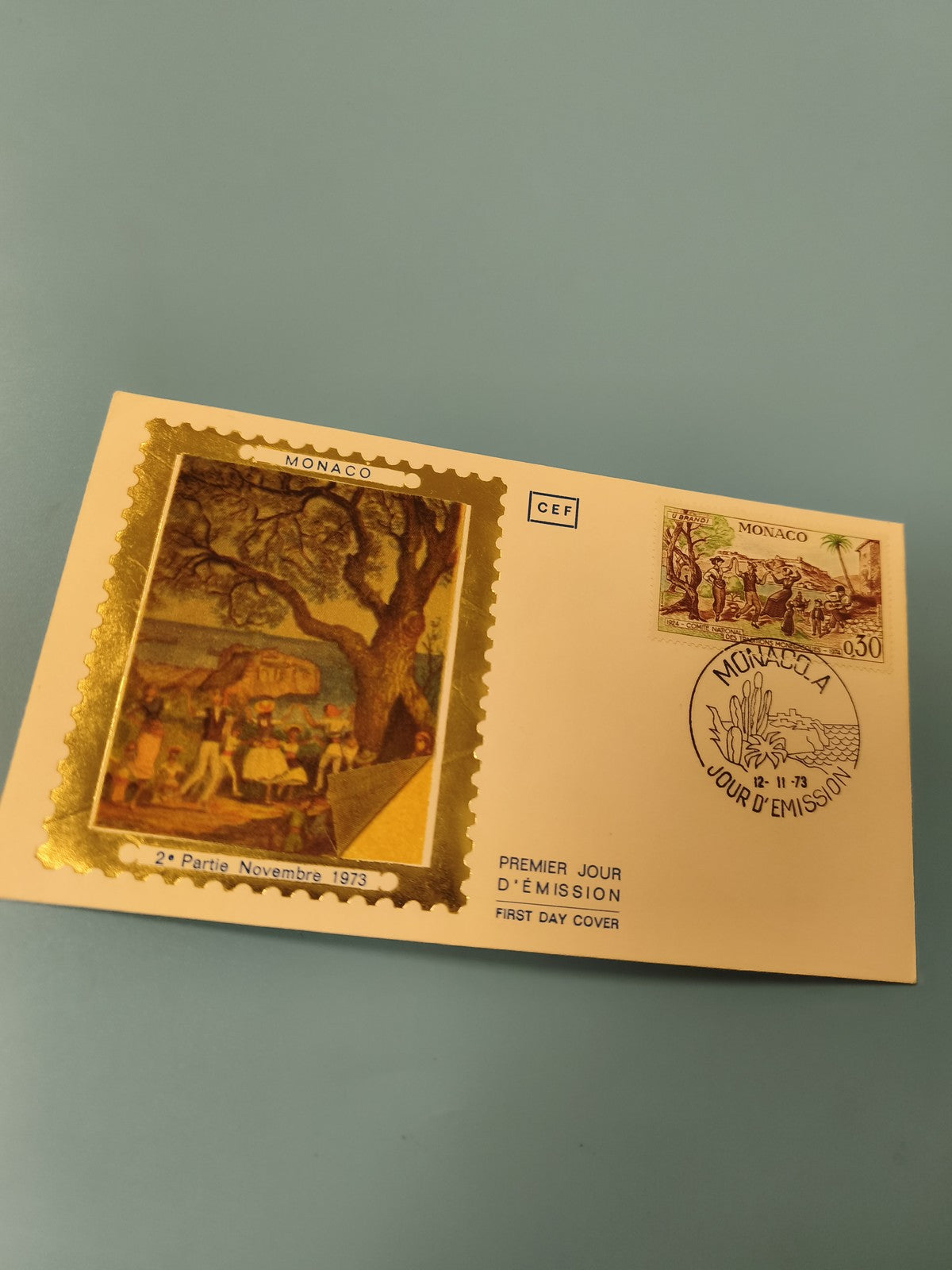 Enveloppe FDC Monaco premier jour d?émission 1973 timbre illustré doré