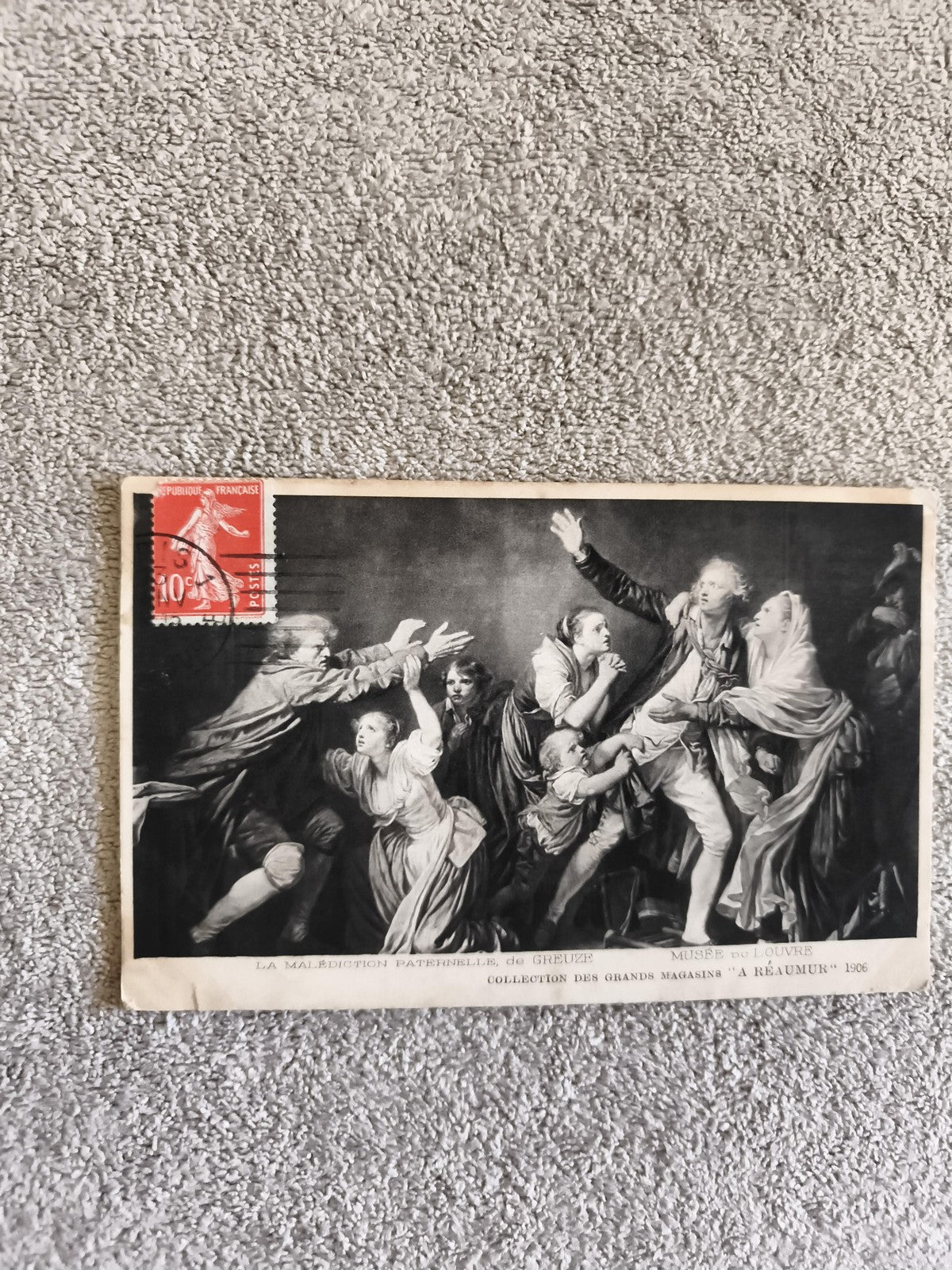Carte postale CPA La malédiction paternelle Greuze Musée du Louvre 1906