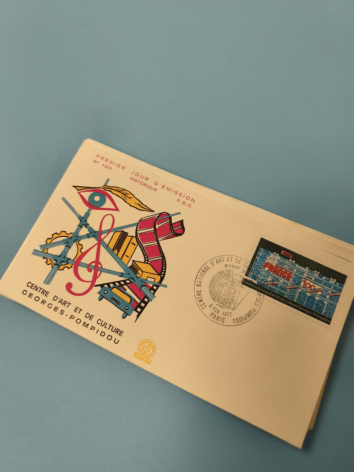 Enveloppe premier jour FDC Centre Pompidou Paris 1977 timbre illustré