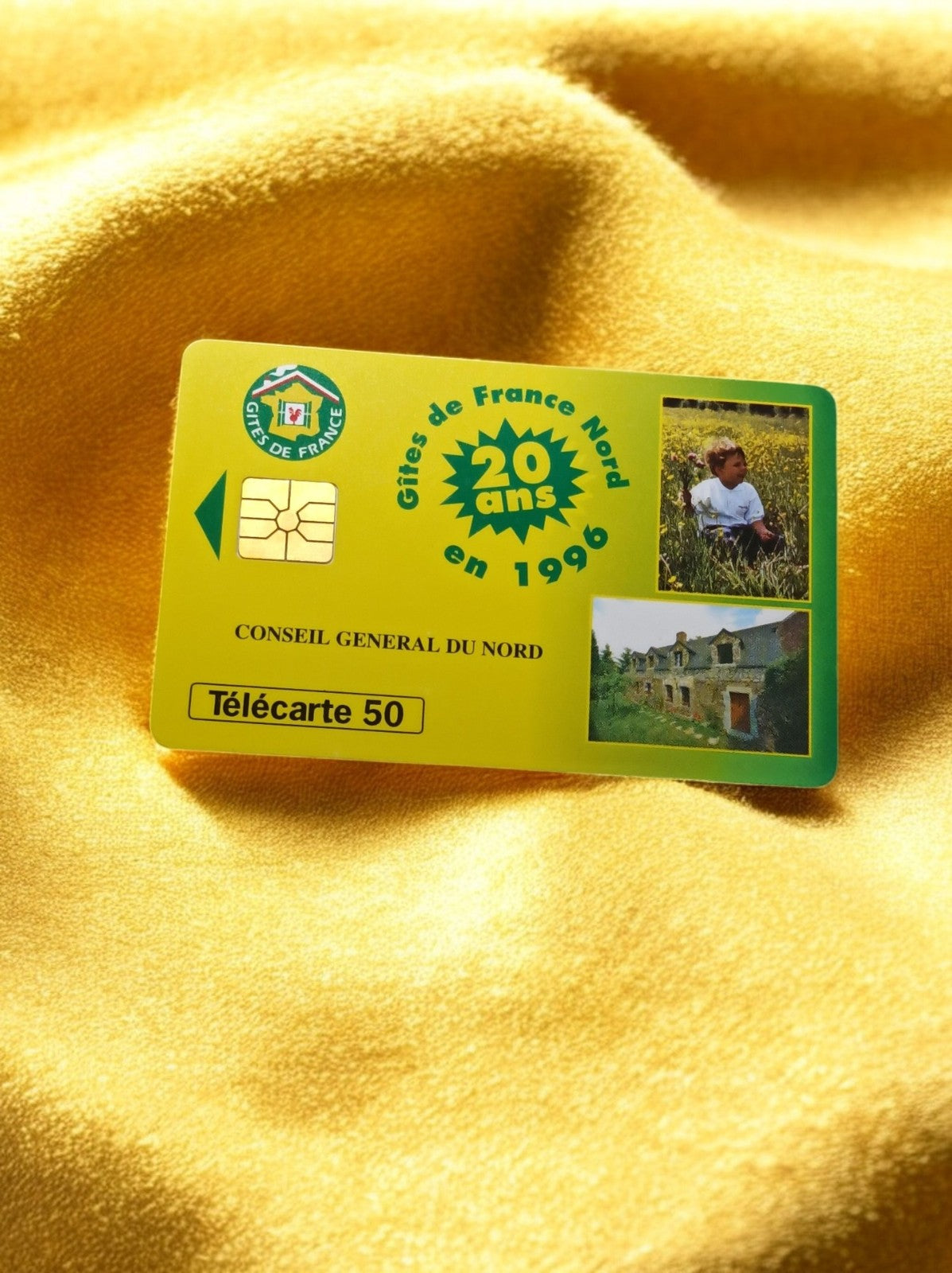 Télécarte 50 unités Gîtes de France Nord 1996 vintage rétro jaune