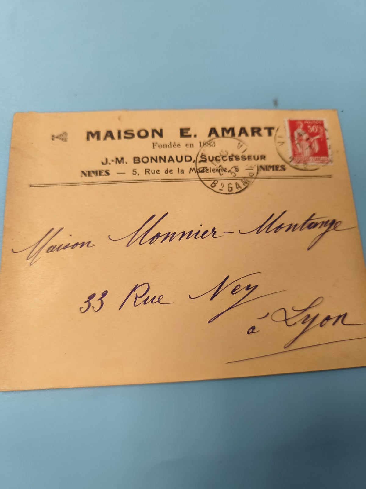 Ancienne enveloppe oblitérée début XXe Maison Amart Nîmes philatélie vintage